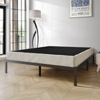 CraftPorch Solid Wood 5-Inch Box Spring Foundation with Wood Slats with Warm Grey Linen Cover