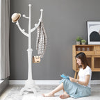 Tree-branch Rubberwood Freestanding Coat Rack with 8 Hooks - 24.5W x 70.87H