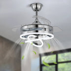 Cusp Barn 42 Retractable Ceiling Fan with Lights and Remote DIY Shape Fandelier Modern Silent DC Motor LED Ceiling Light