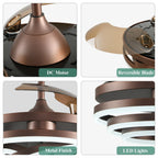 Cusp Barn 42 Retractable Ceiling Fan with Lights and Remote DIY Shape Fandelier Modern Silent DC Motor LED Ceiling Light