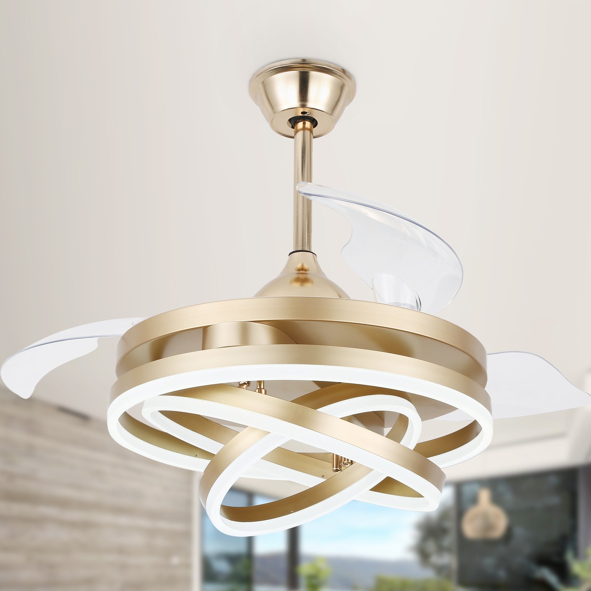 Cusp Barn 42 Retractable Ceiling Fan with Lights and Remote DIY Shape Fandelier Modern Silent DC Motor LED Ceiling Light