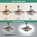 Cusp Barn 42 Retractable Ceiling Fan with Lights and Remote DIY Shape Fandelier Modern Silent DC Motor LED Ceiling Light