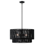 Cynthia 4-Light Black Rattan Drum Chandelier Light - 22''W