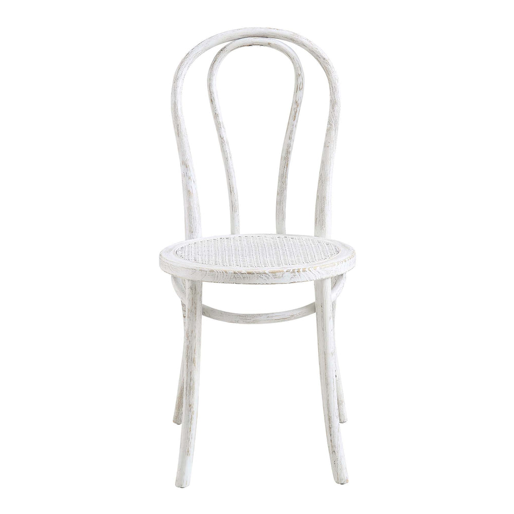 Camille Elm Wood and Rattan Bentwood Dining Chair, Distressed White