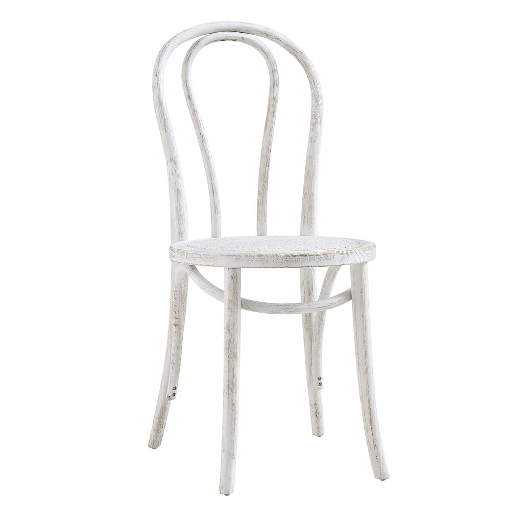 Camille Elm Wood and Rattan Bentwood Dining Chair, Distressed White