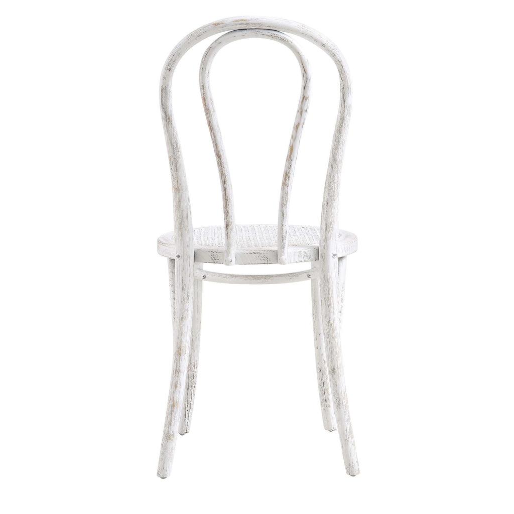 Camille Elm Wood and Rattan Bentwood Dining Chair, Distressed White