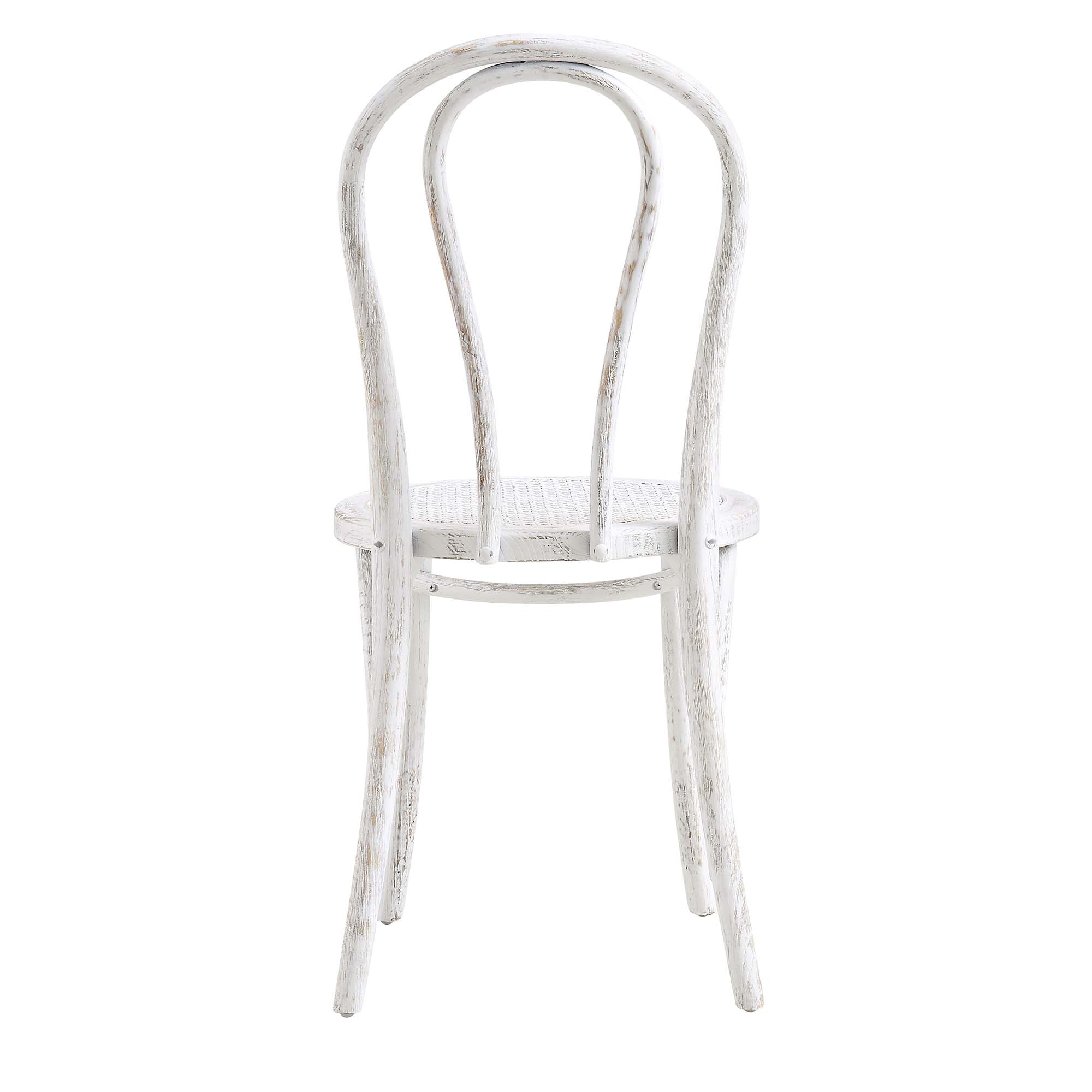 Camille Elm Wood and Rattan Bentwood Dining Chair, Distressed White