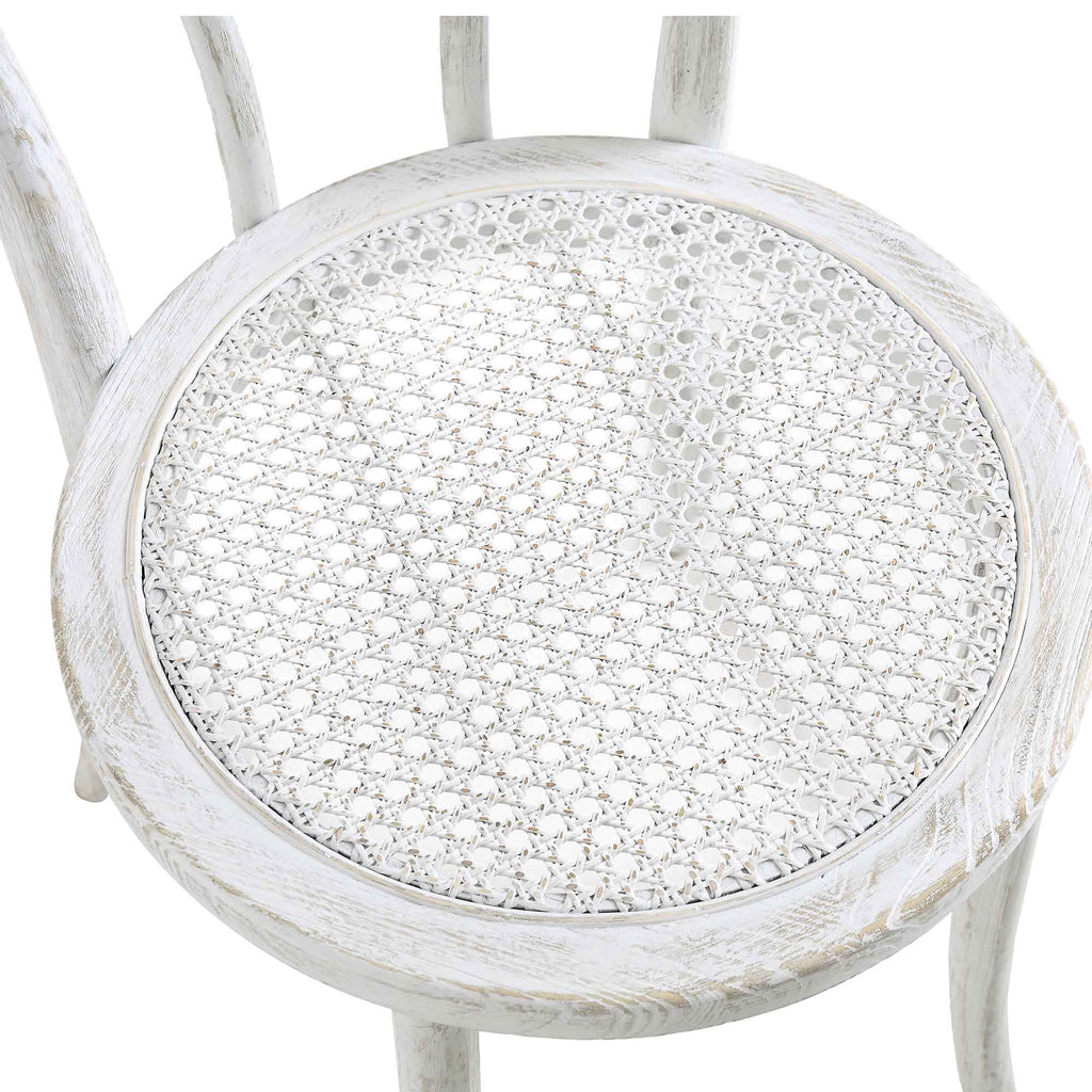 Camille Elm Wood and Rattan Bentwood Dining Chair, Distressed White