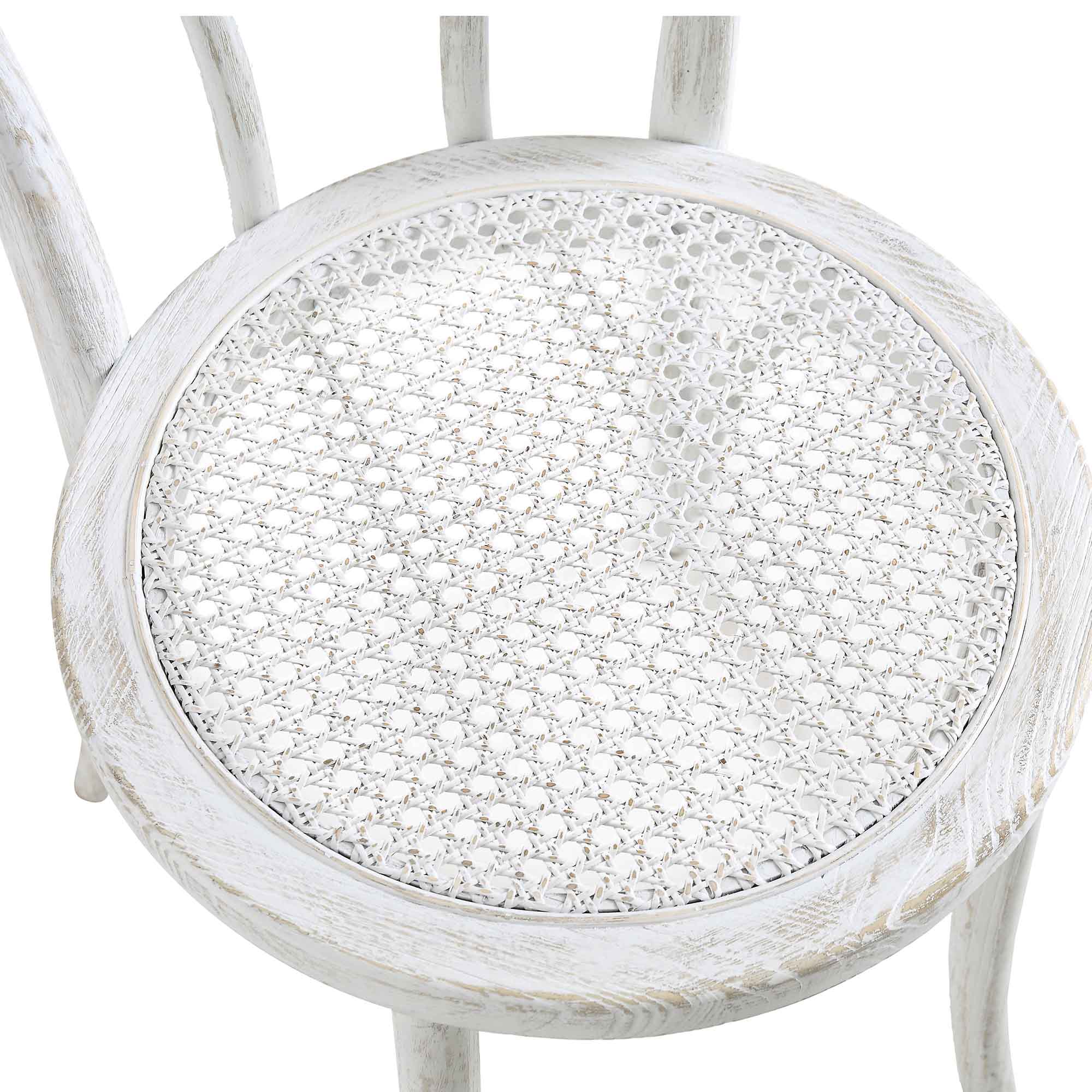 Camille Elm Wood and Rattan Bentwood Dining Chair, Distressed White