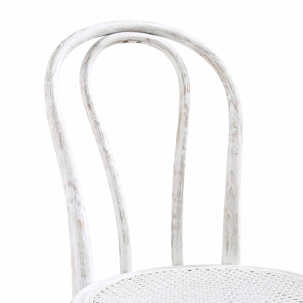 Camille Elm Wood and Rattan Bentwood Dining Chair, Distressed White