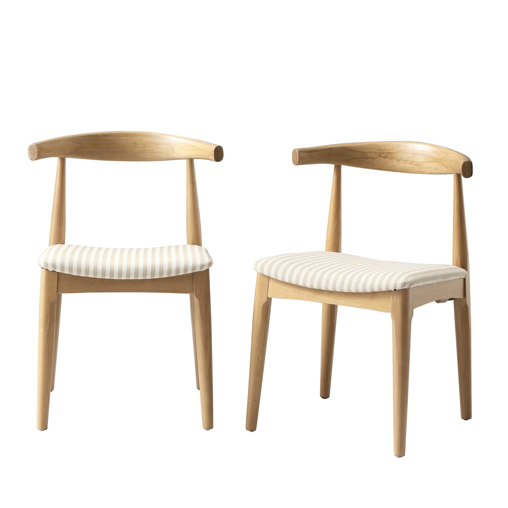 Arley Set of 2 Beech Wood Dining Chairs, Natural and Light Taupe Striped