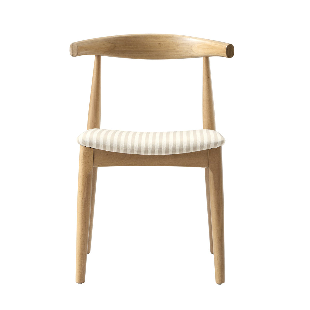 Arley Set of 2 Beech Wood Dining Chairs, Natural and Light Taupe Striped