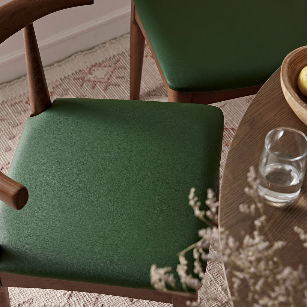 Arley Set of 2 Beech Wood Dining Chairs, Light Walnut and Olive Green