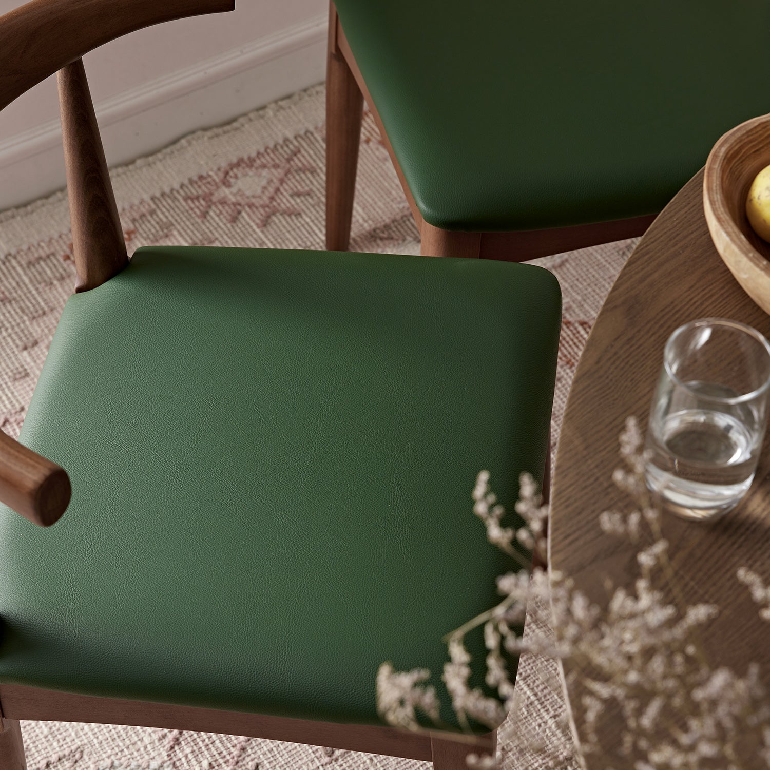 Arley Set of 2 Beech Wood Dining Chairs, Light Walnut and Olive Green