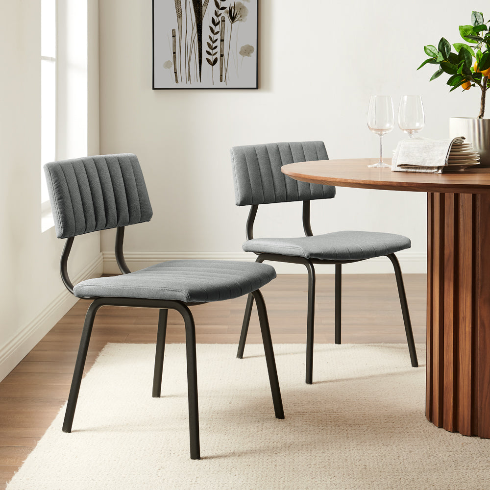 Charlecote Set of 2 Fluted Dining Chairs (Light Grey Linen)