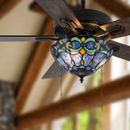 Della River of Goods Oil-Rubbed Bronze and Stained Glass 52-Inch 3-Light Remote-Controlled Ceiling Fan