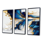 Designart Abstract Geode Gold And Blue Marble Shape III Modern Geometric Framed Canvas Art Print - 3 Panels