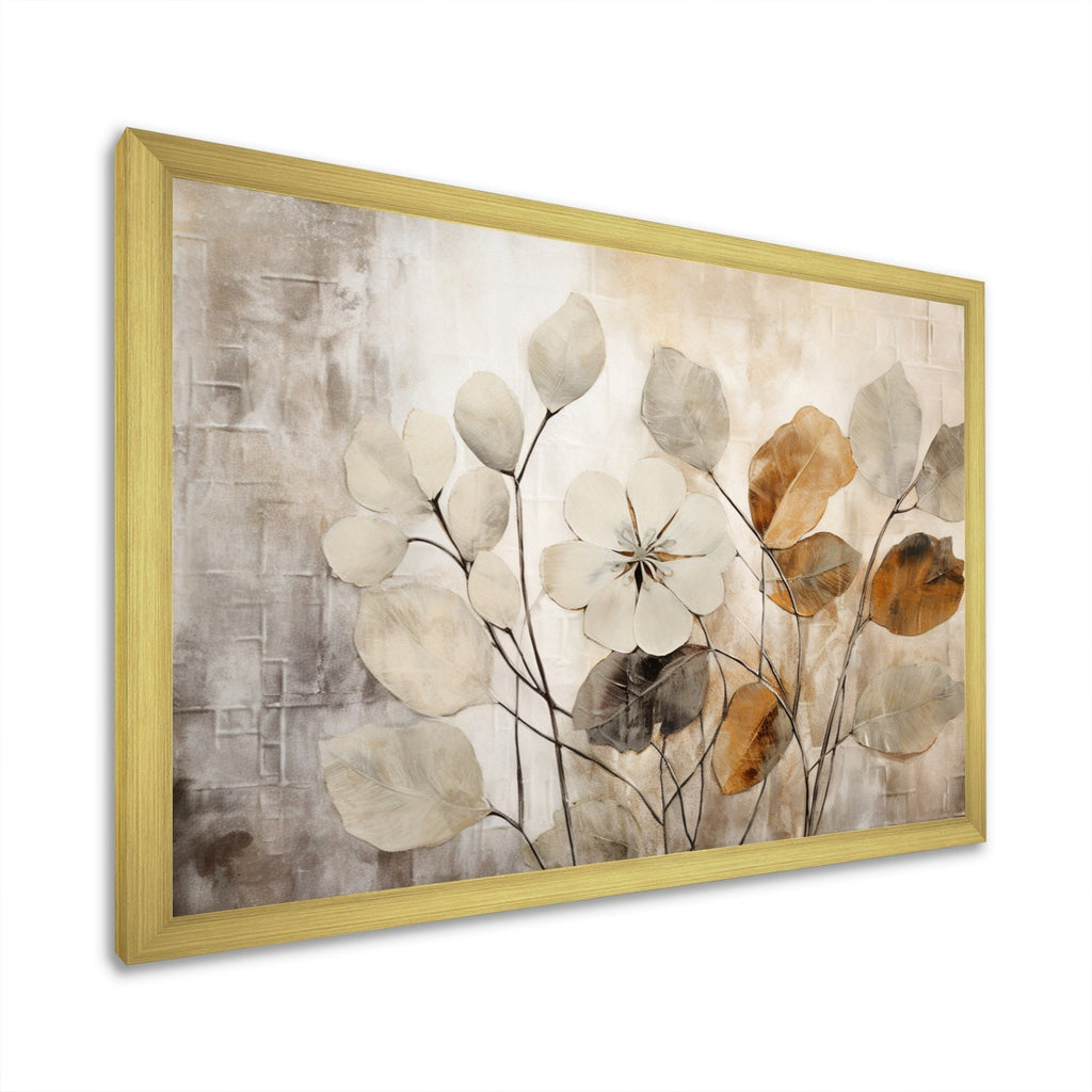 Designart Beige Botanical Impressions III Abstract Botanicals Framed Canvas Art Print