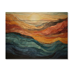 Designart Coral Teal Bold Mountains Landscape Modern Print on Natural Pine Wood