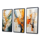 Designart Orange White Line Art Organic Abstraction Abstract Framed Wall Art Set Of 3 For Living Room Decor