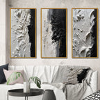 Designart White And Black Tranquility Unleashed III Abstract Marble Framed Wall Art Set Of 3 For Office Decor