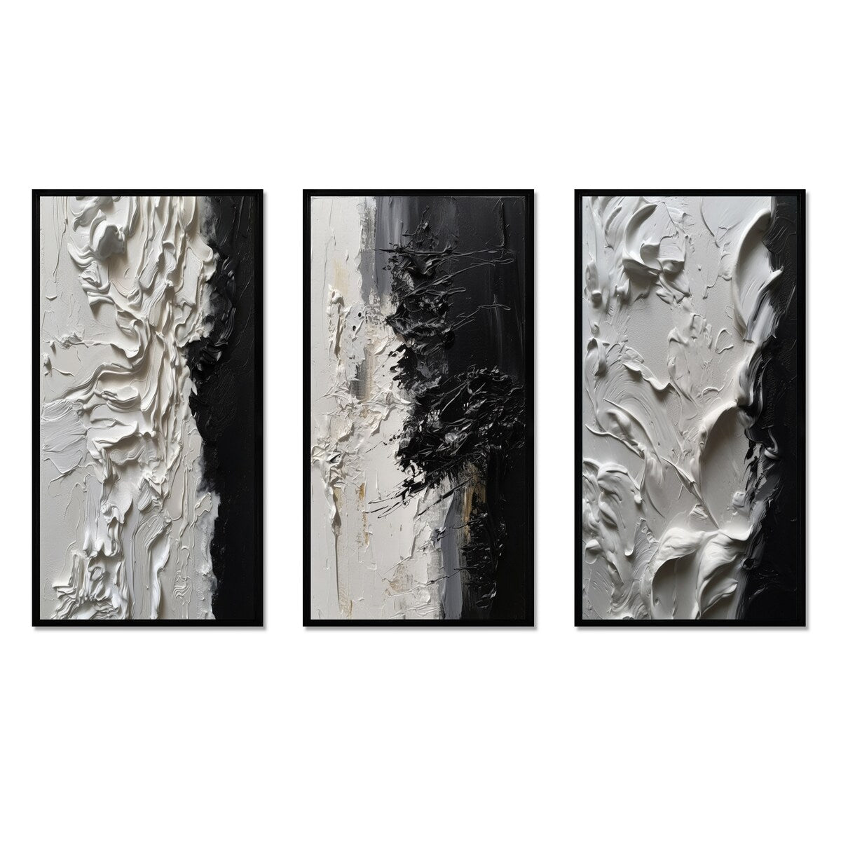 Designart White And Black Tranquility Unleashed III Abstract Marble Framed Wall Art Set Of 3 For Office Decor