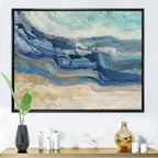 Designart Coast Blue Sea Waves Watercolour Modern Farmhouse Framed Canvas