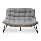 Double Papasan Chair Loveseat with Cushion, All-weather PE Rattan and Metal Frame for Indoor Outdoor
