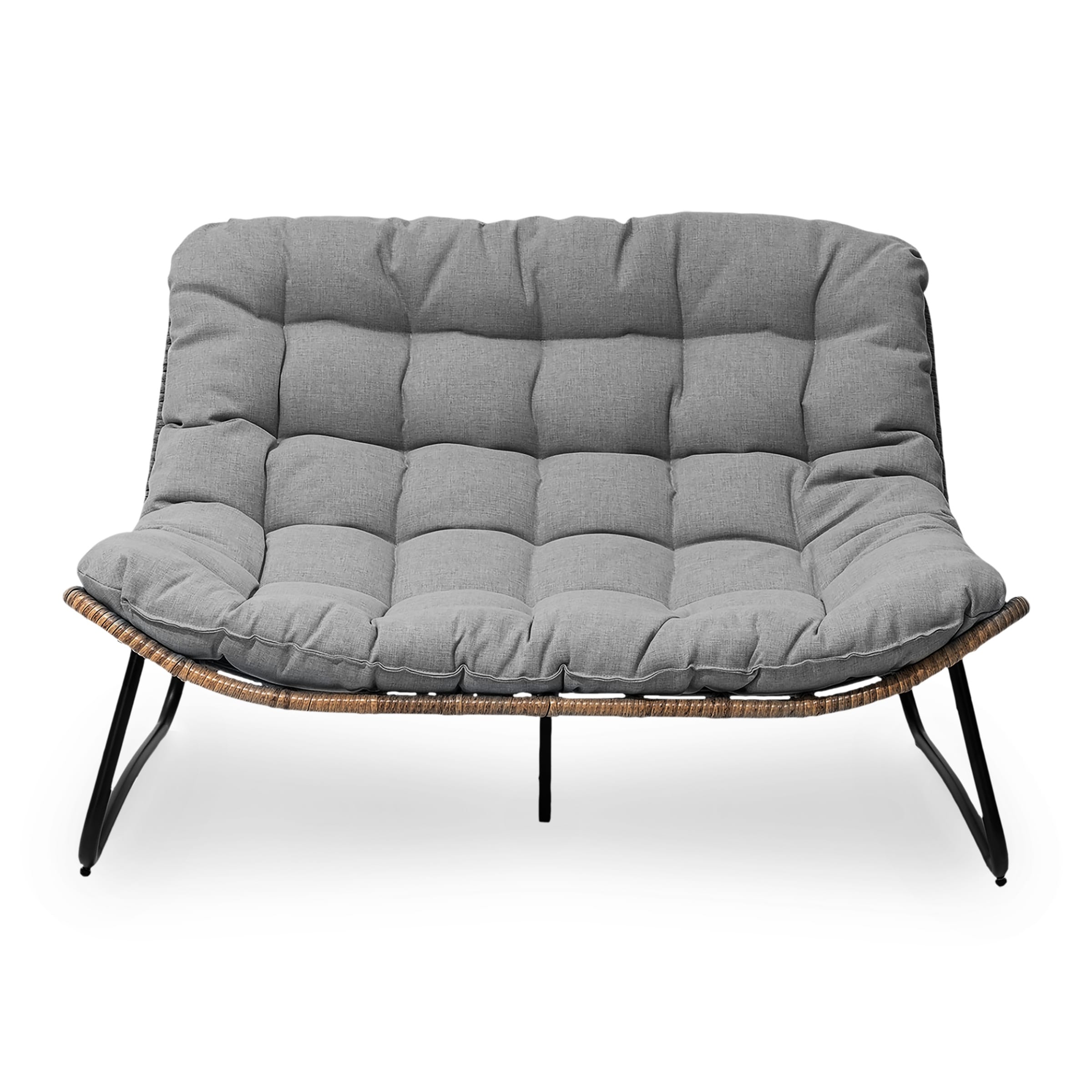 Double Papasan Chair Loveseat with Cushion, All-weather PE Rattan and Metal Frame for Indoor Outdoor