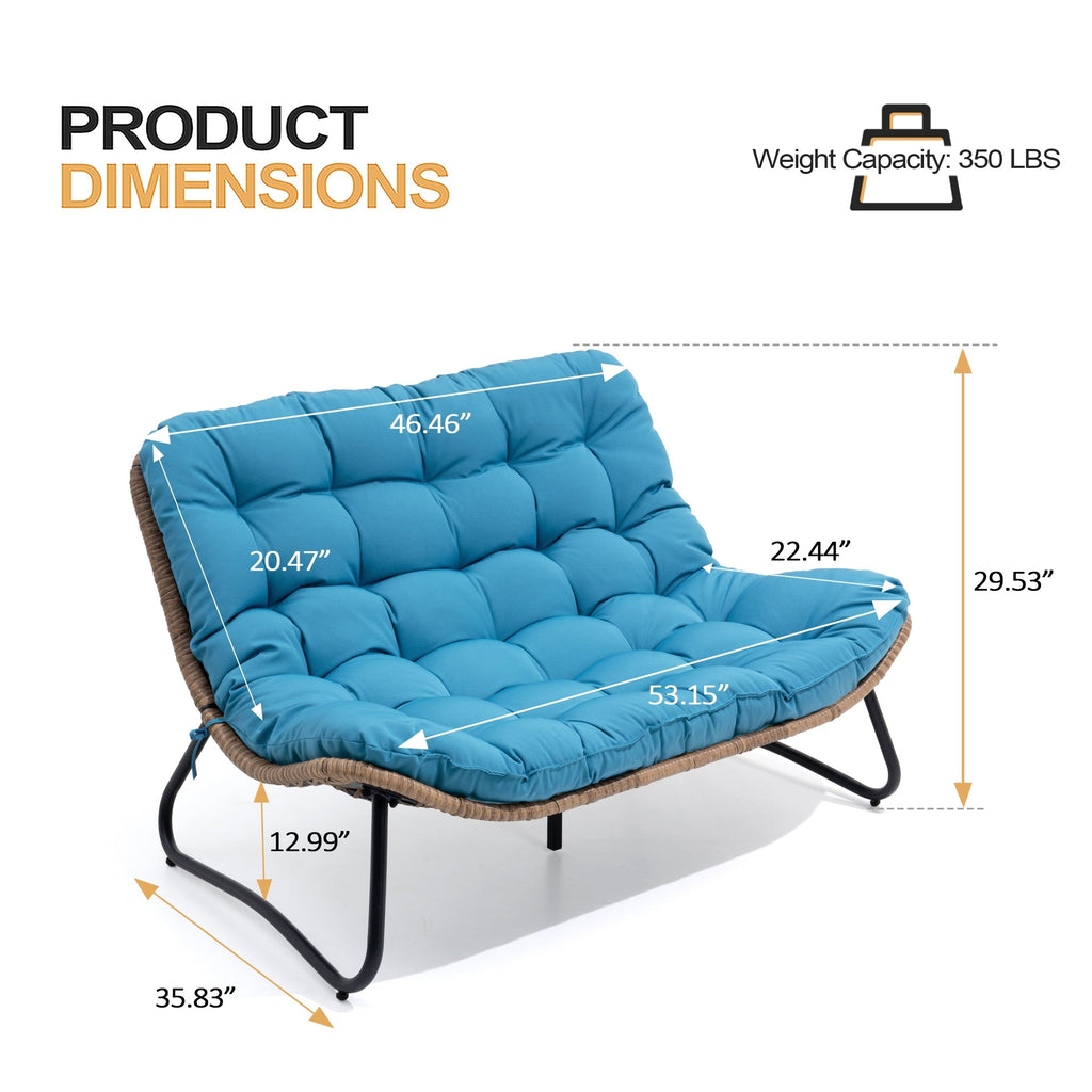 Double Papasan Chair Loveseat with Cushion, All-weather PE Rattan and Metal Frame for Indoor Outdoor