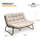 Double Papasan Chair Loveseat with Cushion, All-weather PE Rattan and Metal Frame for Indoor Outdoor