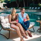 Double Papasan Chair Loveseat with Cushion, All-weather PE Rattan and Metal Frame for Indoor Outdoor