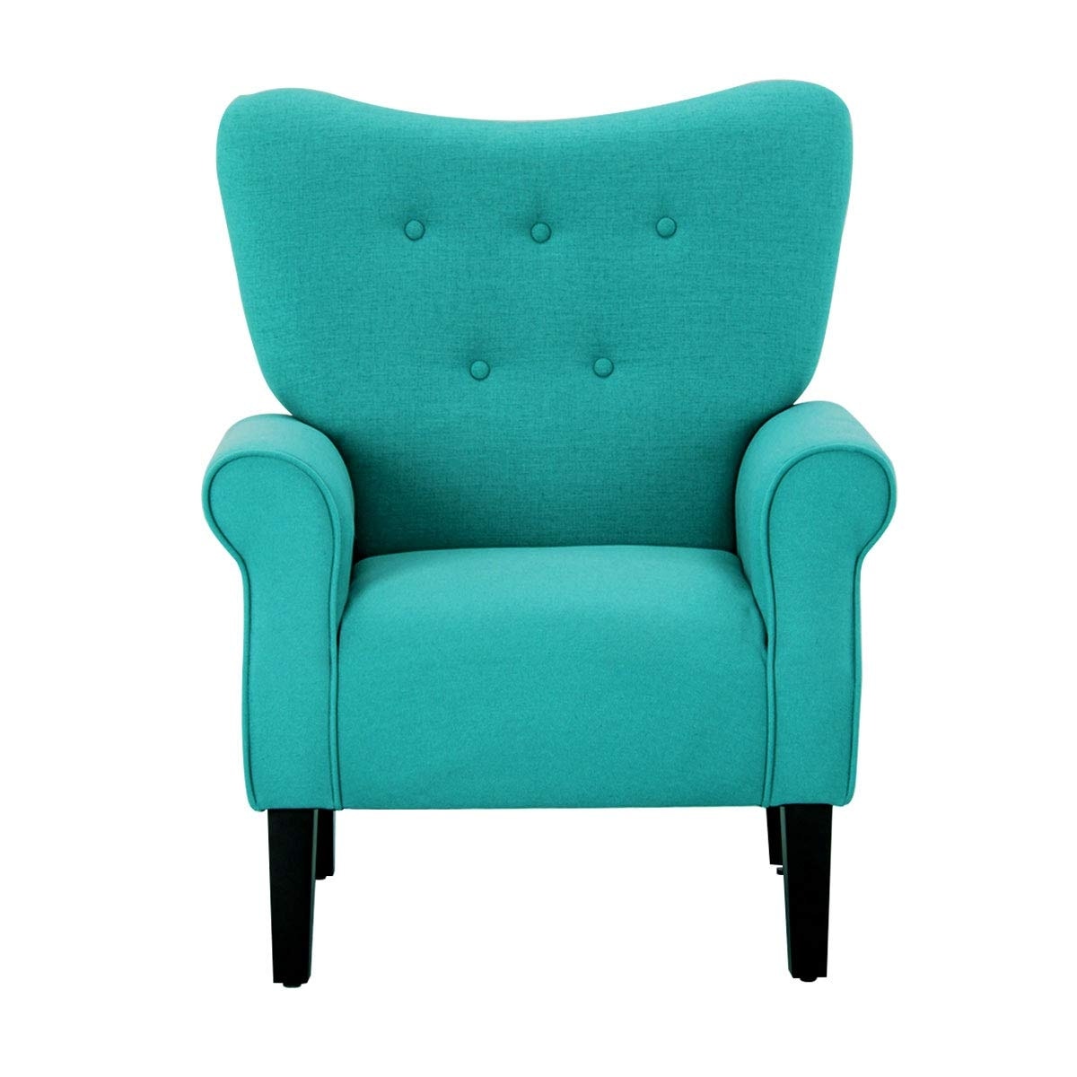 Erommy Modern Accent Chair, High Back Armchair, Upholstered Fabric Button Single Sofa with Wooden Legs for Living Room