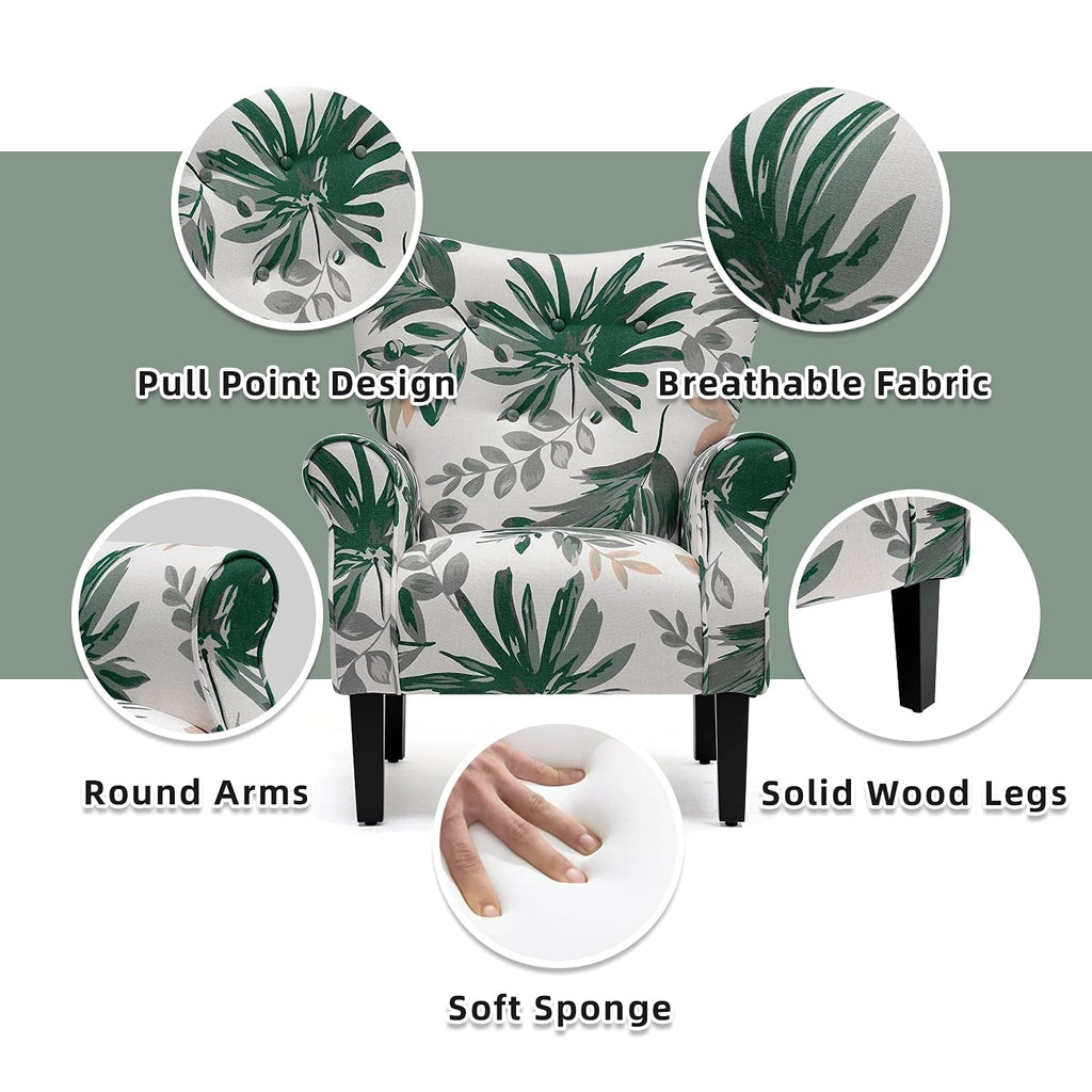 Erommy Modern Accent Chair, High Back Armchair, Upholstered Fabric Button Single Sofa with Wooden Legs for Living Room