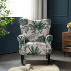 Erommy Modern Accent Chair, High Back Armchair, Upholstered Fabric Button Single Sofa with Wooden Legs for Living Room