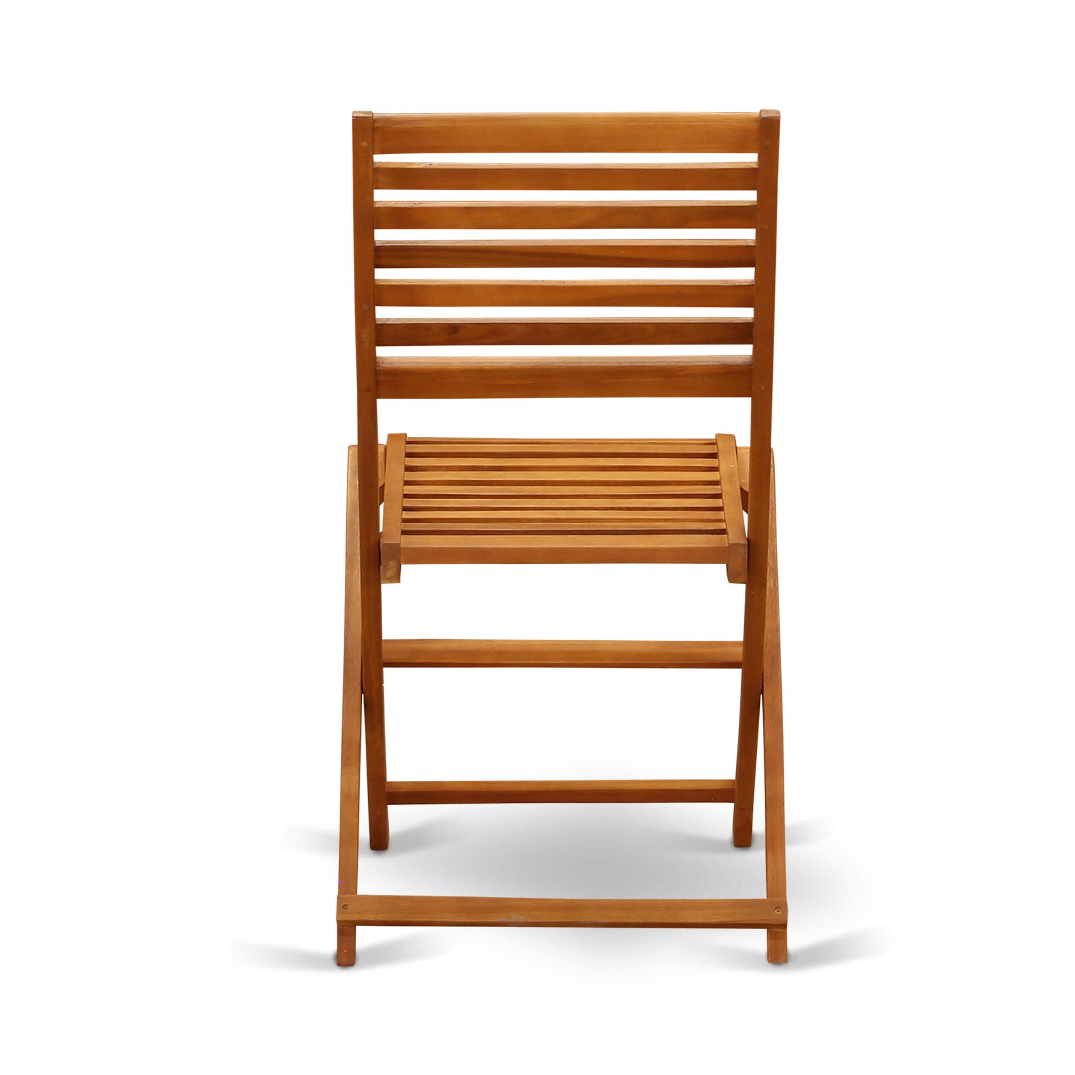 East West Furniture Outdoor Conversation Bistro Set Contains a Round Wood Coffee Table and 2 Folding Side Chairs, Natural Oil