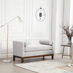 Elegant 53.5 Upholstered Ottoman Bench with Wood Legs & Bolster Pillows