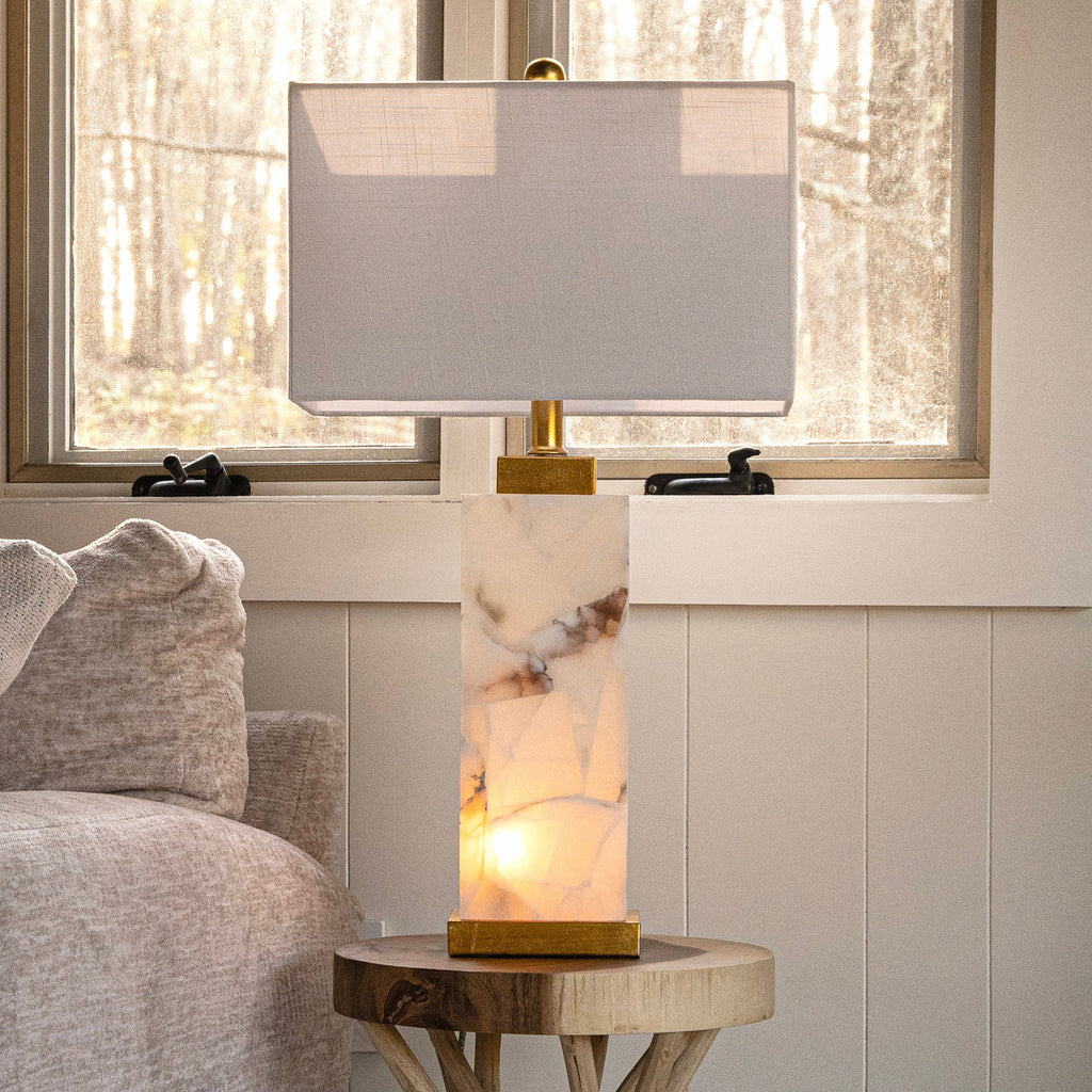 Eloise 27.5 Alabaster LED Table Lamp, White/Gold Leaf by JONATHAN Y