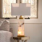 Eloise 27.5 Alabaster LED Table Lamp, White/Gold Leaf by JONATHAN Y