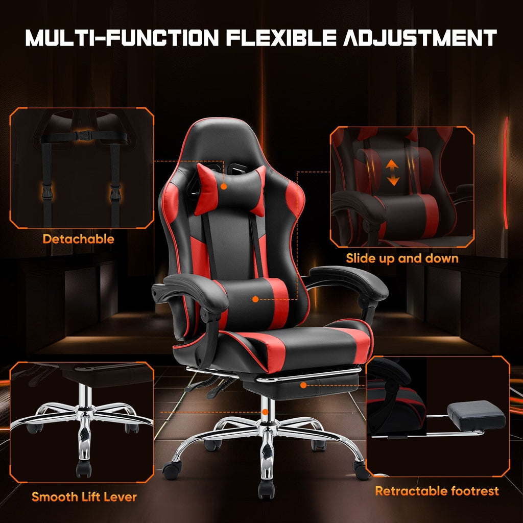 Ergonomic PU Leather 360° Swivel Gaming Recliner with Footrest, Headrest, Lumbar Support, Adjustable Height
