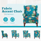 Erommy Modern Accent Chair, High Back Armchair, Upholstered Fabric Button Single Sofa with Wooden Legs for Living Room