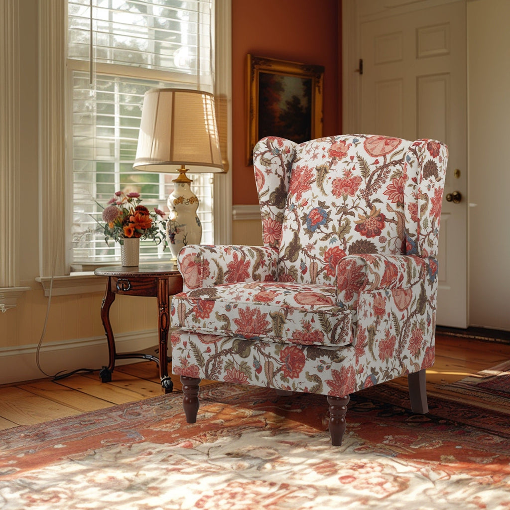 Erommy Modern Accent Chair, High Back Armchair, Upholstered Fabric Button Single Sofa with Wooden Legs for Living Room