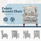 Erommy Modern Accent Chair, High Back Armchair, Upholstered Fabric Button Single Sofa with Wooden Legs for Living Room