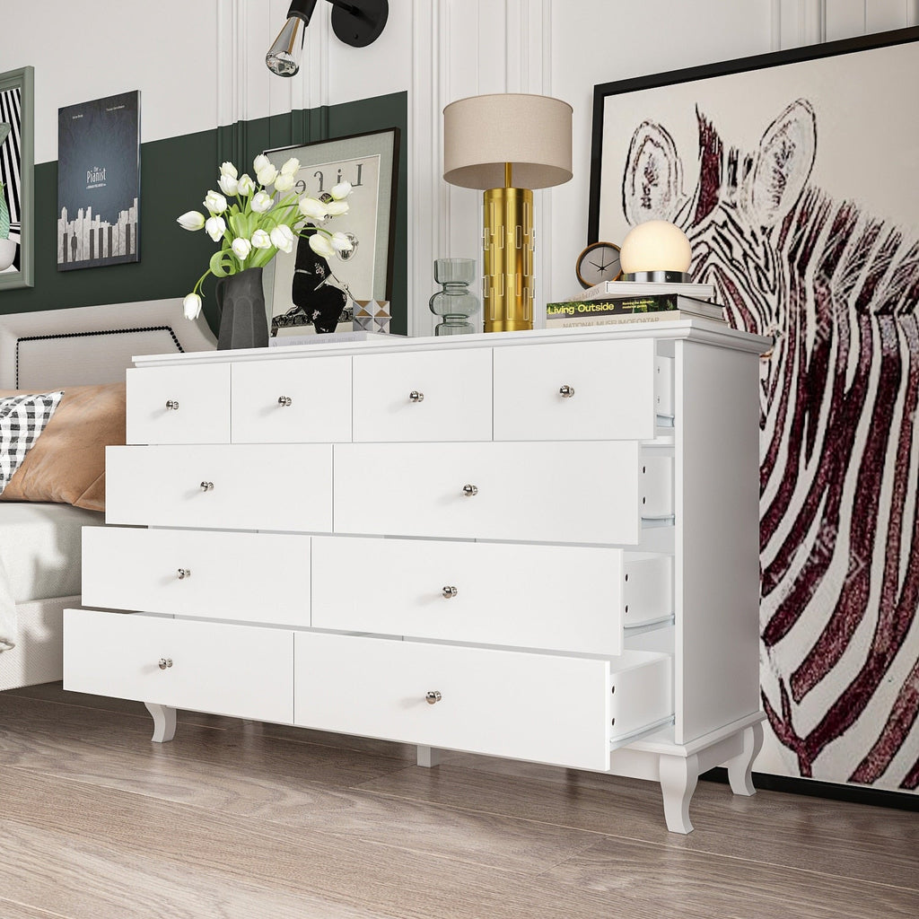 10 Drawer Double Dresser for Bedroom White Dresser Wide Storage