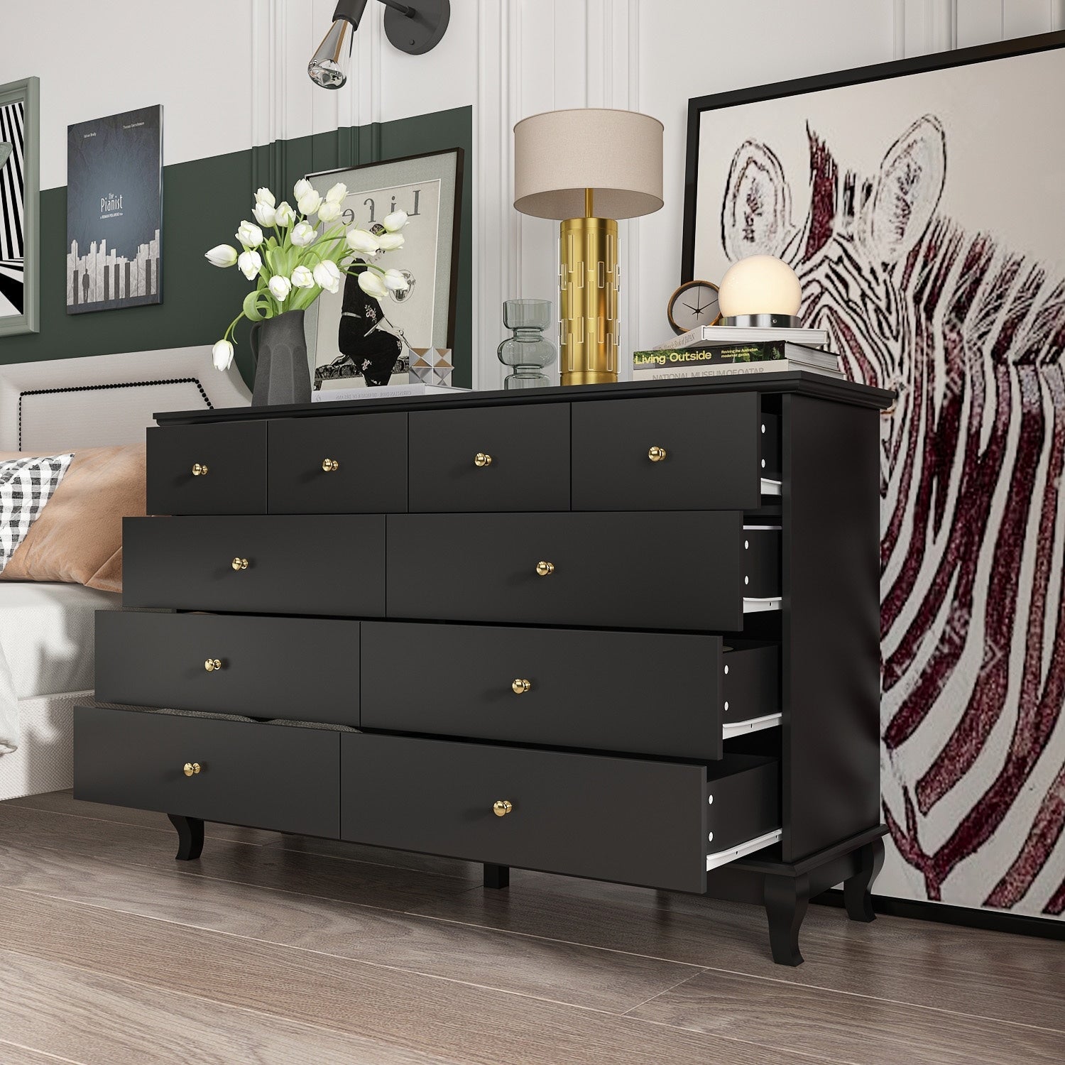 10 Drawer Double Dresser for Bedroom White Dresser Wide Storage