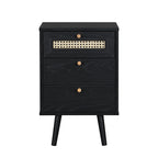 Anya Woven Rattan 3-Drawer Bedside Table in Black Colour