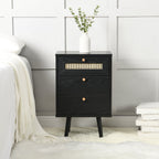 Anya Woven Rattan 3-Drawer Bedside Table in Black Colour