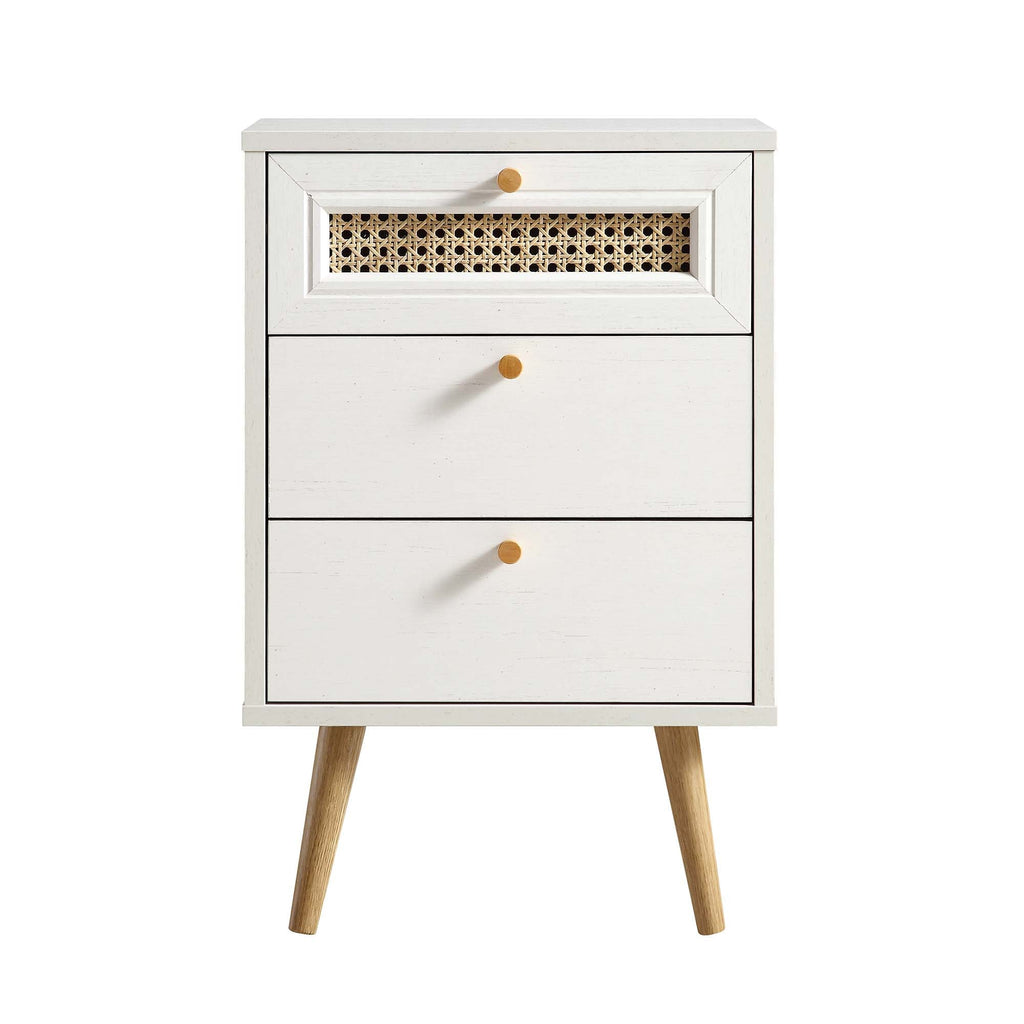 Anya Woven Rattan 3-Drawer Bedside Table in White