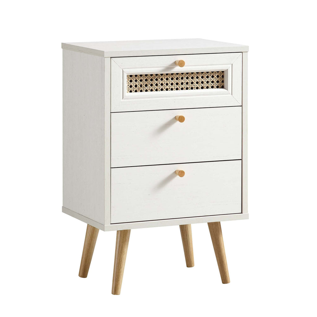 Anya Woven Rattan 3-Drawer Bedside Table in White