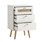 Anya Woven Rattan 3-Drawer Bedside Table in White
